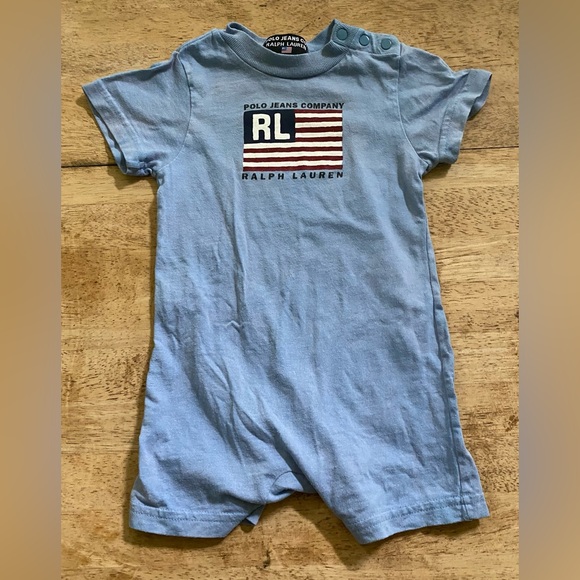 Polo Ralph Lauren Other - Vintage Polo Jeans Co RL‎ Infant Sz S (3-6m) Blue Cotton Jersey Shortall